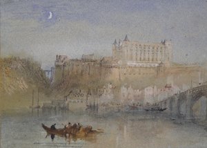 A ponte e o Château em Amboise, c. 1830 (aquarela sobre grafite com bodycolour e caneta e tinta marrom, preta e avermelhada)